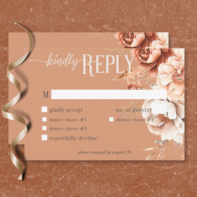 Boho Terracotta Peach & Cream RSVP Karte (Boho Terracotta Peach & Cream Floral Dinner RSVP Card)