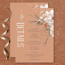 Boho Terracotta Peach & Creme Blumendetails Begleitkarte