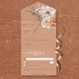 Boho Terracotta Peach Creme Floral No Dinner All In One Einladung
