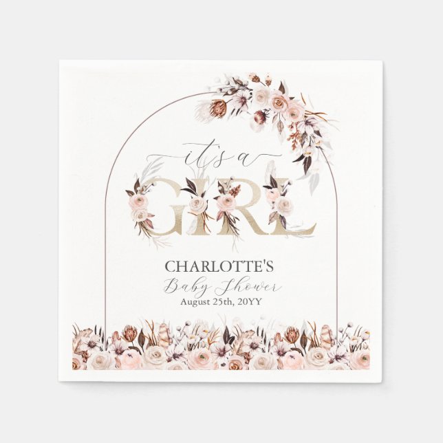 Boho Terracotta Pink Floral Girl Babydusche Serviette (Vorderseite)