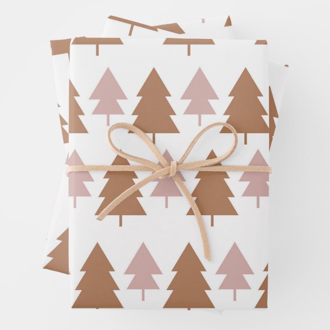 Boho Terracotta Pink Weißer Weihnachtsbaum Urlaub Geschenkpapier Set (Beispiel)