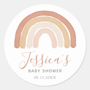 Boho Terracotta Rainbow Baby Dusche Runder Aufkleber