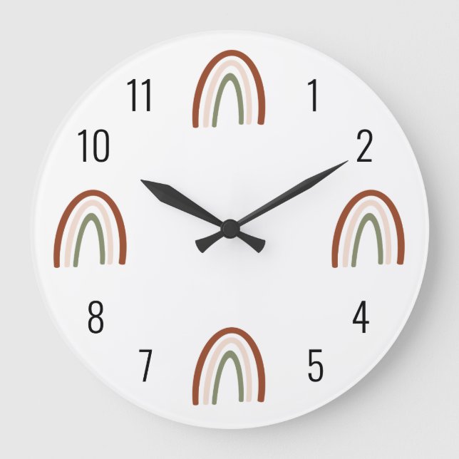 Boho Terracotta Rainbow Kids Wall Clock Große Wanduhr (Vorderseite)