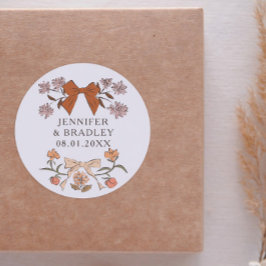 Boho Terracotta Ribbons Floral Gastgeschenk Hochze Runder Aufkleber