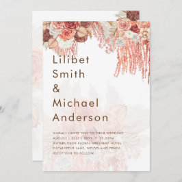 Boho Terracotta Rose Pampas Grass Floral Wedding Einladung