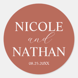 Boho Terracotta Rust Earth Tone Wedding Runder Aufkleber