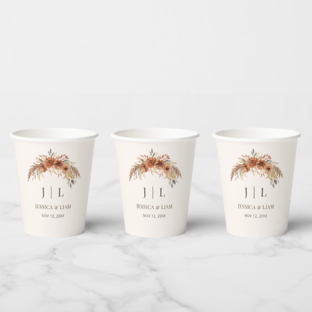 Boho Terracotta Rust Fall Floral Wedding Pappbecher (Multi)