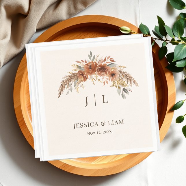 Boho Terracotta Rust Fall Floral Wedding Serviette (Terracotta Boho Rust Fall Floral Wedding Napkins)