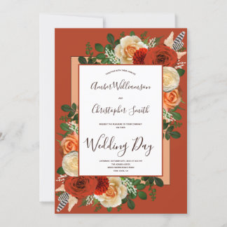 Boho Terracotta Rust Floral Pampas Grass Wedding Einladung