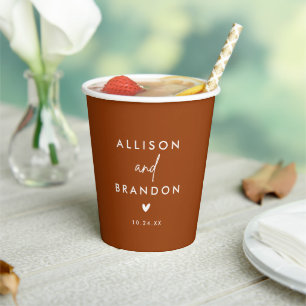 Boho Terracotta Rust Wedding Names Paper Cups Pappbecher