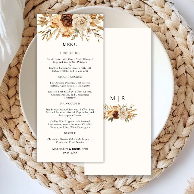 Boho Terracotta Rustic Floral Wedding Menu Menükarte (Von Creator hochgeladen)