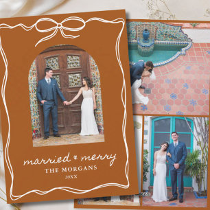 Boho Terracotta Rustic Verheiratet & Merry 4 Foto Feiertagskarte