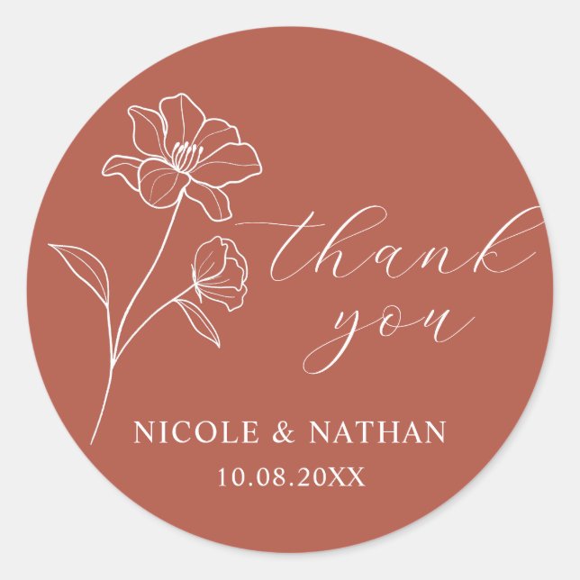 Boho Terracotta Rustic Wedding | Vielen Dank Runder Aufkleber (Vorderseite)