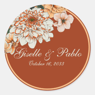 Boho Terracotta Sage Fall Floral Wedding Runder Aufkleber