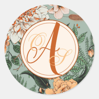 Boho Terracotta Sage Monogram Hochzeit im Herbst Runder Aufkleber