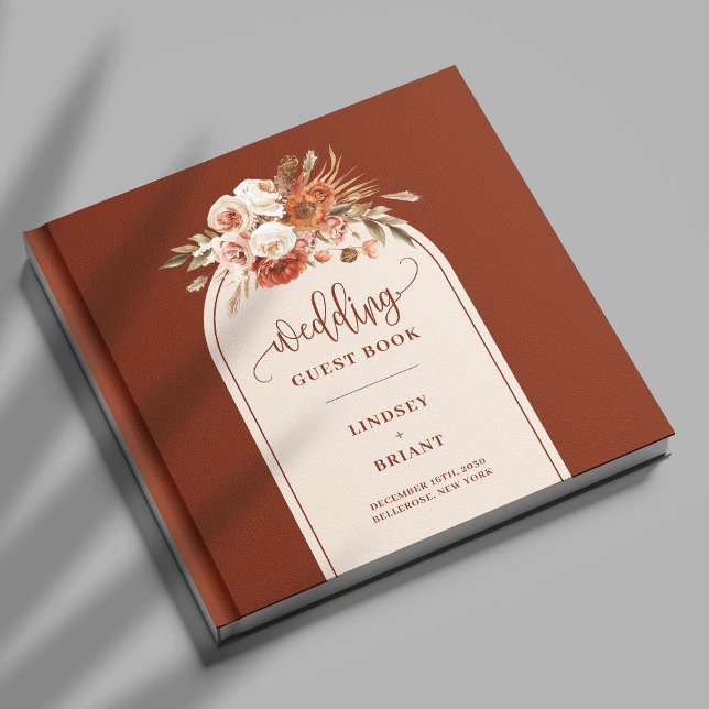 Boho Terracotta Sage Pampas Grass Floral Gästebuch (Elegant Boho Terracotta Pampas Grass Boho Floral Guest Book)