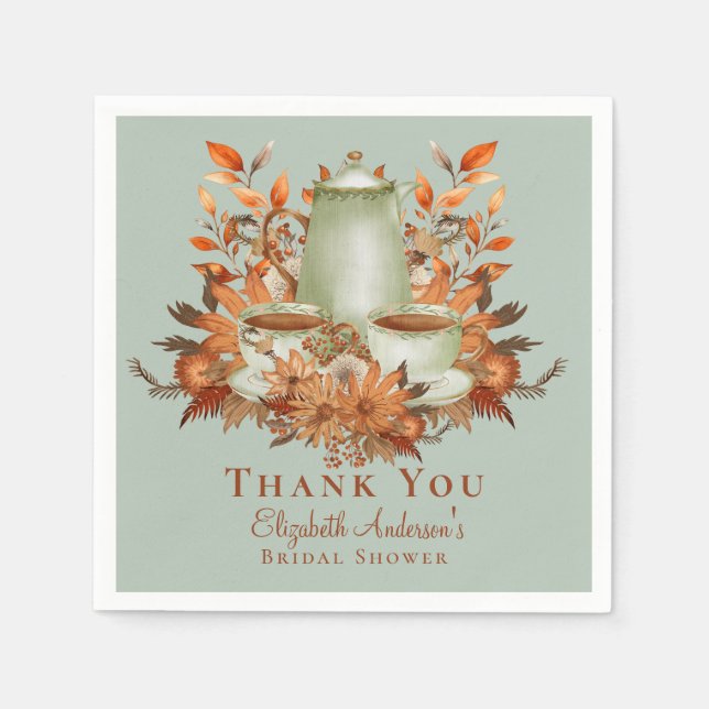 Boho Terracotta Sage Tee Party Abendessen Geschirr Serviette (Vorderseite)