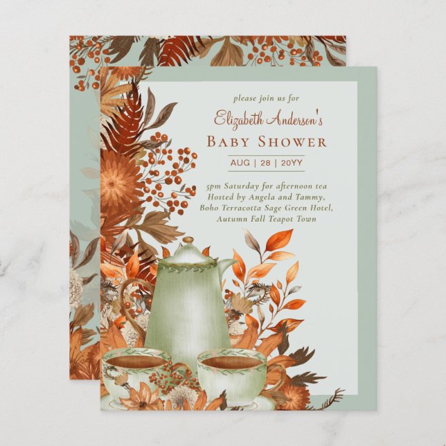 Boho Terracotta Sage Tee Party Baby Brautparty (Vorne/Hinten)