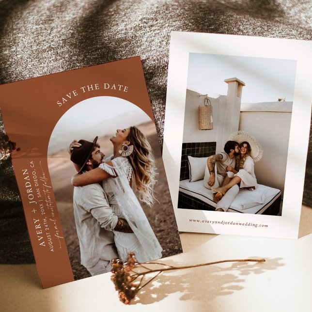 Boho Terracotta Save the Dates | Modernes Minimali Einladung (Von Creator hochgeladen)