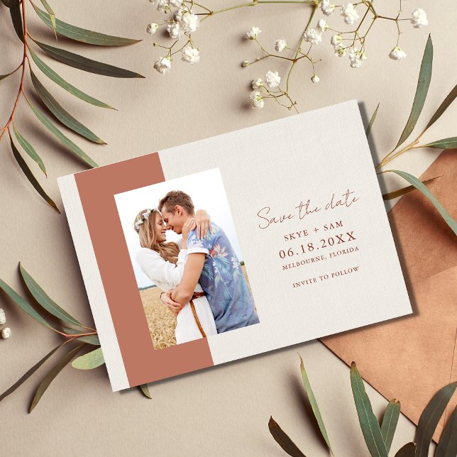 Boho Terracotta Simple Foto Wedding Save The Date (Von Creator hochgeladen)