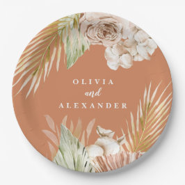 Boho Terracotta Tropical Floral und Palm Hochzeit Pappteller