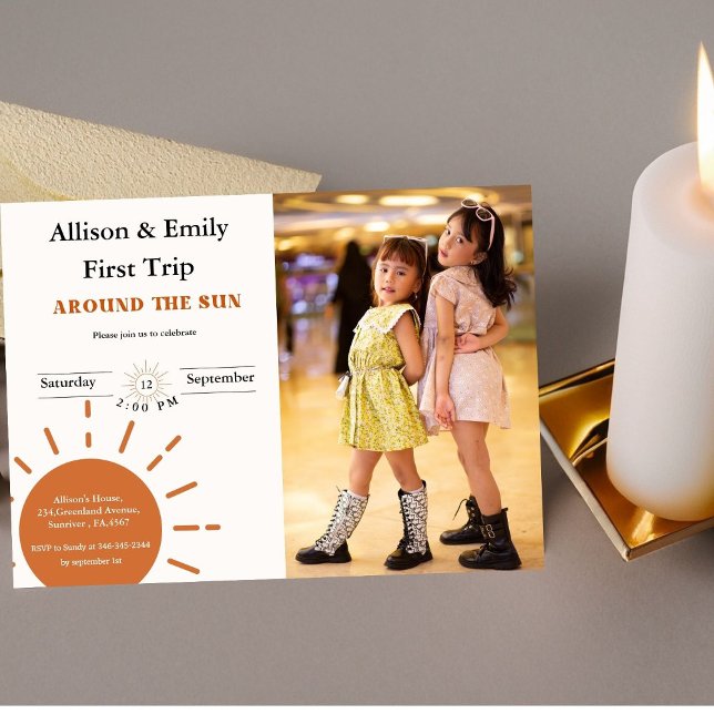 Boho terracotta Twins erste Reise Geburtstag Einladung (Von Creator hochgeladen)