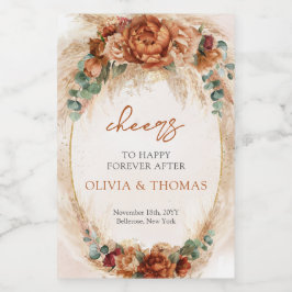 Boho Terracotta und bordeauxrote Blume Pampasgras Weinetikett