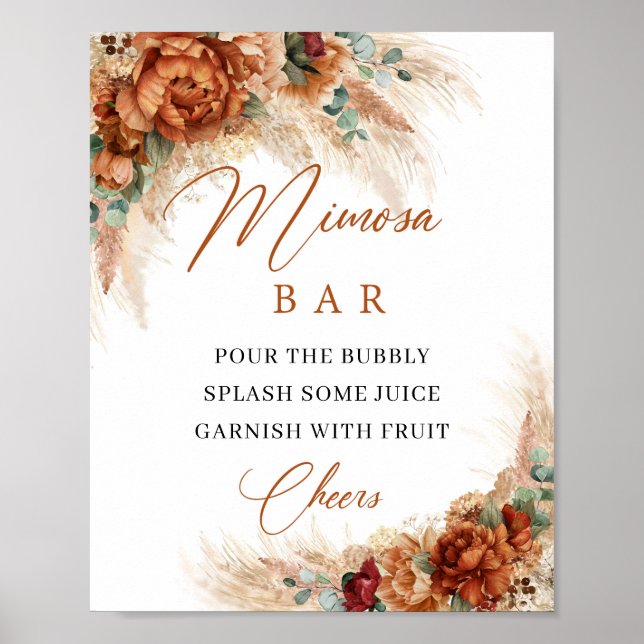 Boho terracotta und bordeauxrote Mimosa Bar Poster (Vorne)