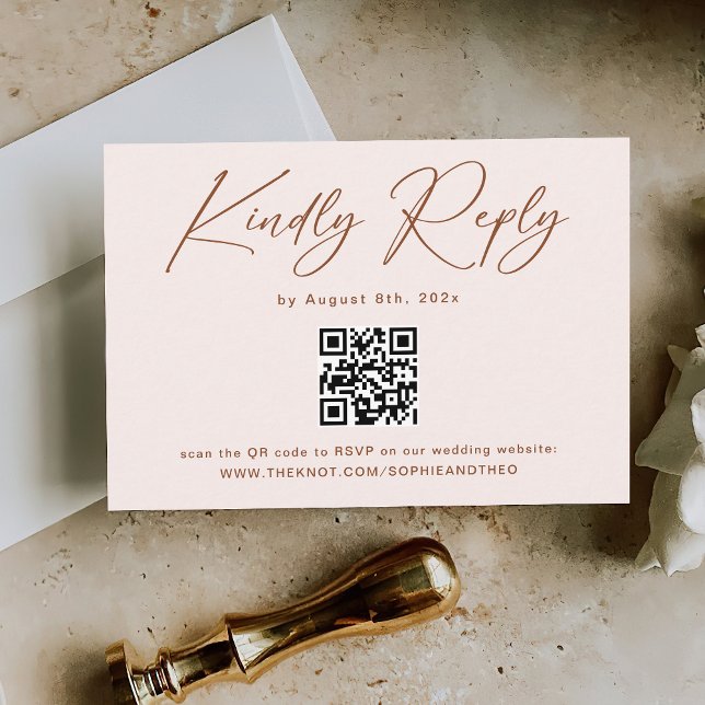 Boho Terracotta und Cream Wedding RSVP Qr Code Begleitkarte (Von Creator hochgeladen)