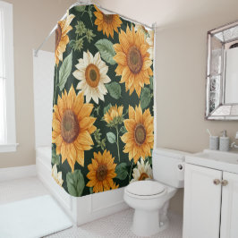 Boho Terracotta Vintag Sonnenblumenmuster Duschvorhang