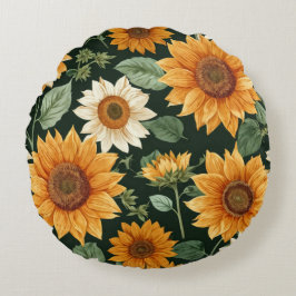 Boho Terracotta Vintag Sonnenblumenmuster Rundes Kissen