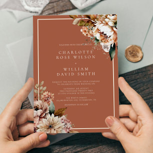 Boho Terracotta Wasserfarben Blume Herbsthochzeit Einladung