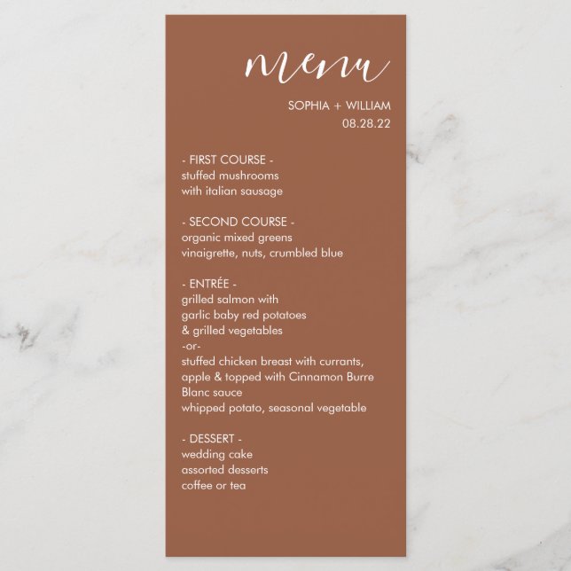 Boho Terracotta Wedding Menu Menükarte (Vorderseite)