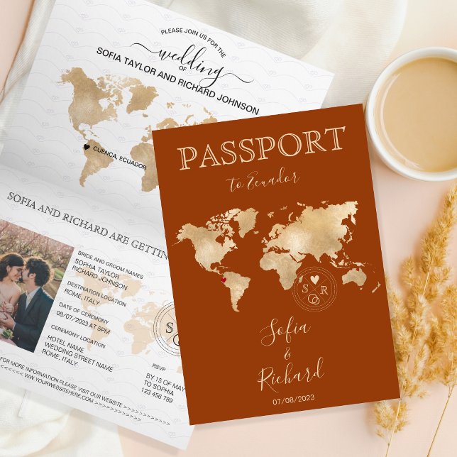 Boho Terracotta Wedding Passport Weltkarte Einladung (Von Creator hochgeladen)