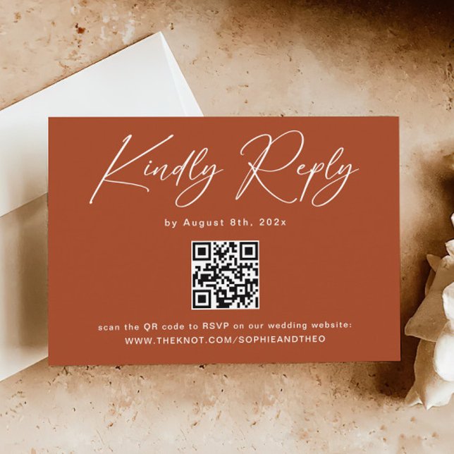 Boho Terracotta Wedding RSVP QR Code Begleitkarte (Von Creator hochgeladen)