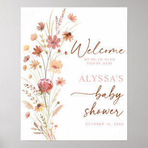 Boho Terracotta Wildblume Baby Dusche Willkommen Poster