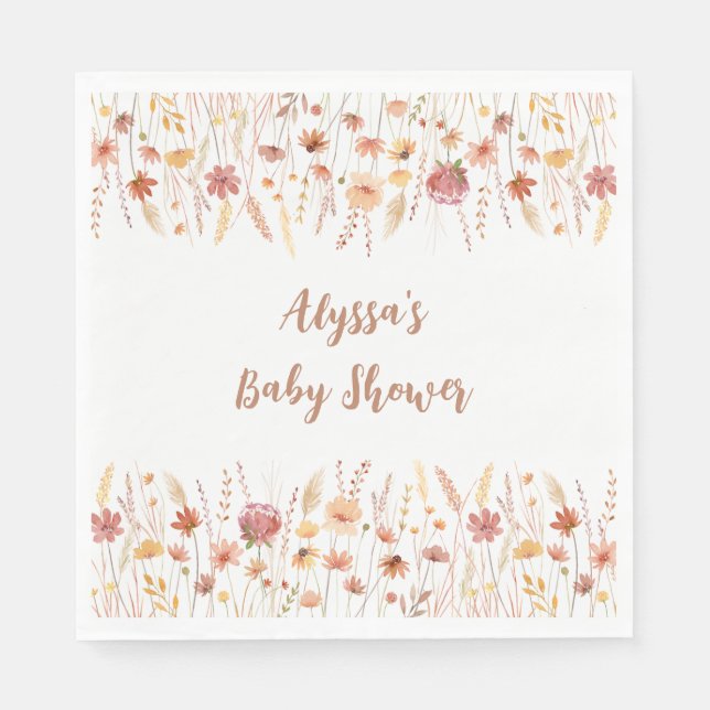 Boho Terracotta Wildblume Babydusche Serviette (Vorderseite)