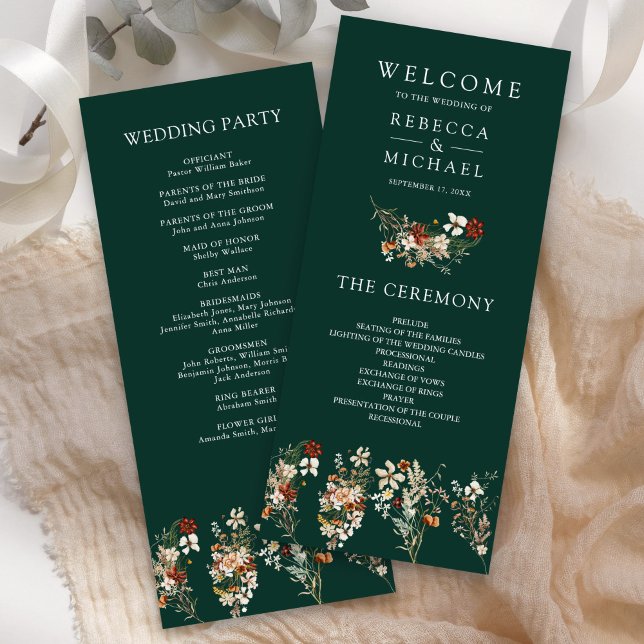 Boho Terracotta Wildblume Emerald Wedding Program (Von Creator hochgeladen)