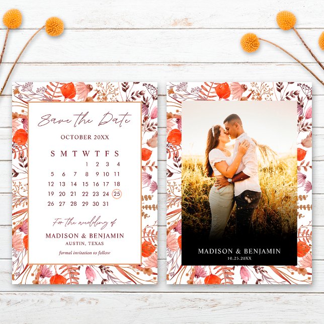Boho Terracotta Wildblumen Foto Hochzeitskalender Save The Date (Von Creator hochgeladen)