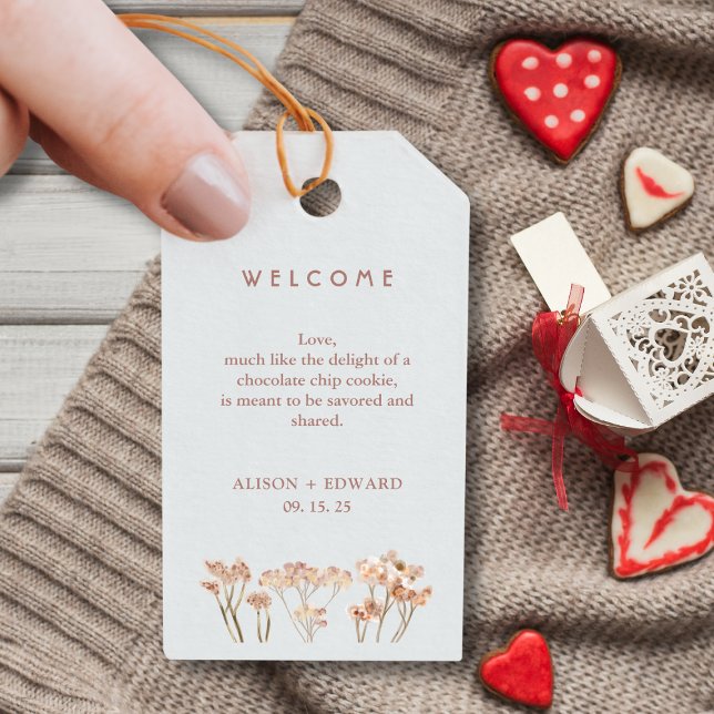 Boho Terracotta Wildblumen Gastgeschenk Hochzeit Geschenkanhänger (Von Creator hochgeladen)