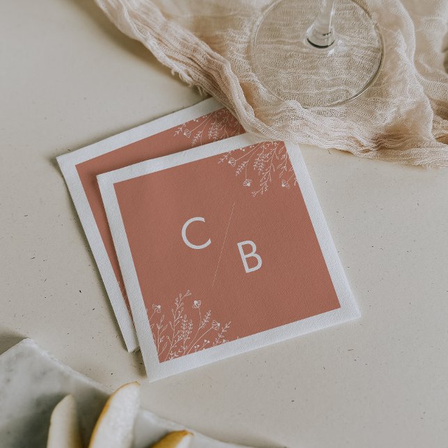 Boho Terracotta Wildflower Monogrammed Napkins Serviette (Von Creator hochgeladen)
