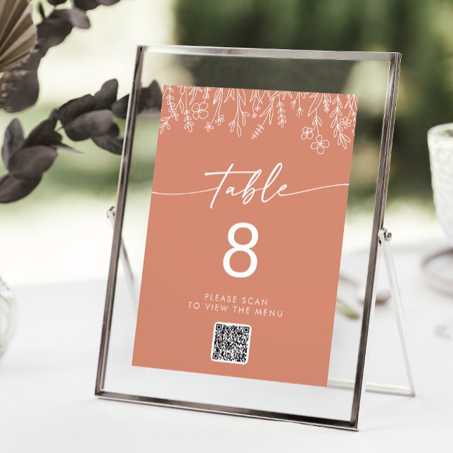 Boho Terracotta Wildflower QR Code Table Numbers Einladung (Von Creator hochgeladen)