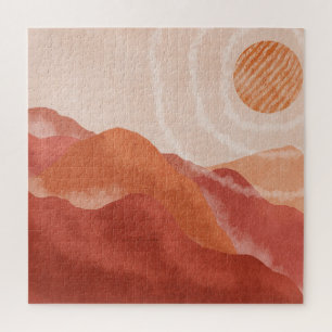 Boho-Terrakotta-Berge, abstraktes Poster. Puzzle