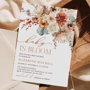 Boho-Terrakotta-Blumen Herbst-Baby-Party Einladung