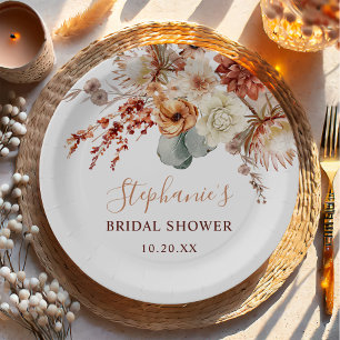 Boho-Terrakotta-Blumen Herbst-Brautjungferparty Pappteller