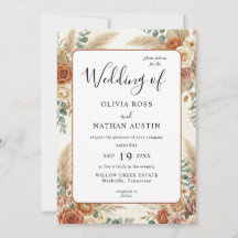 Boho-Terrakotta-Blumen-Hochzeitseinladung im Luxus