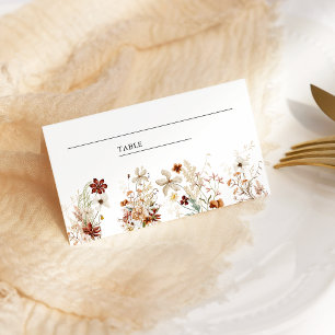 Boho Terrakotta Blumen Wildblume Weiße Hochzeit Platzkarte