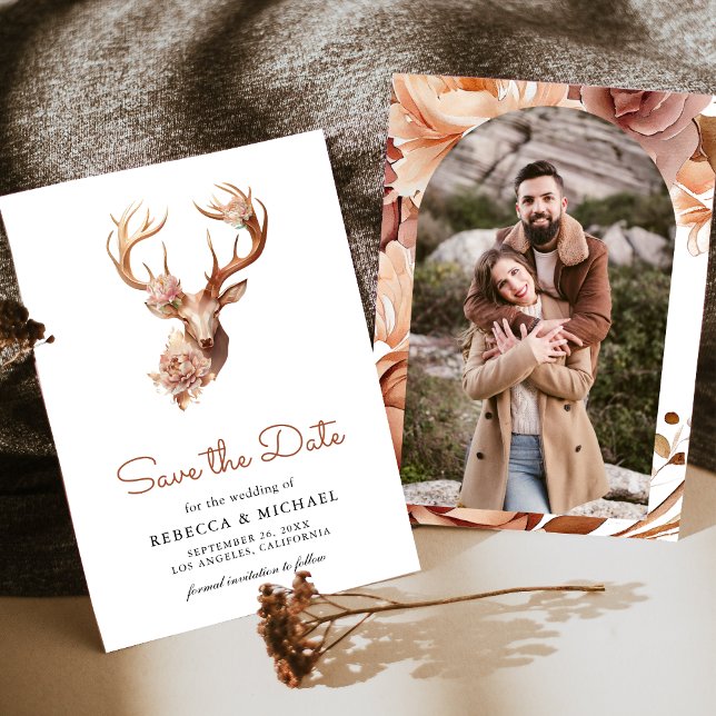 Boho-Terrakotta-Blumenhirsch-Foto-Hochzeit Save The Date (Von Creator hochgeladen)