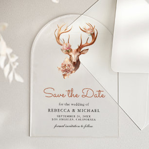 Boho Terrakotta Blumenhirsch Hochzeit Save the Dat Acryleinladungen