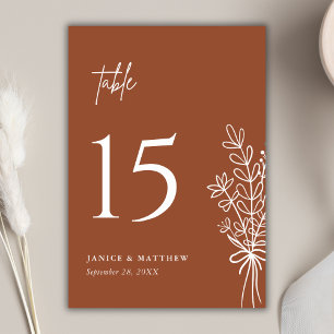 Boho Terrakotta Braunorange Rustikale Hochzeit Tischnummer